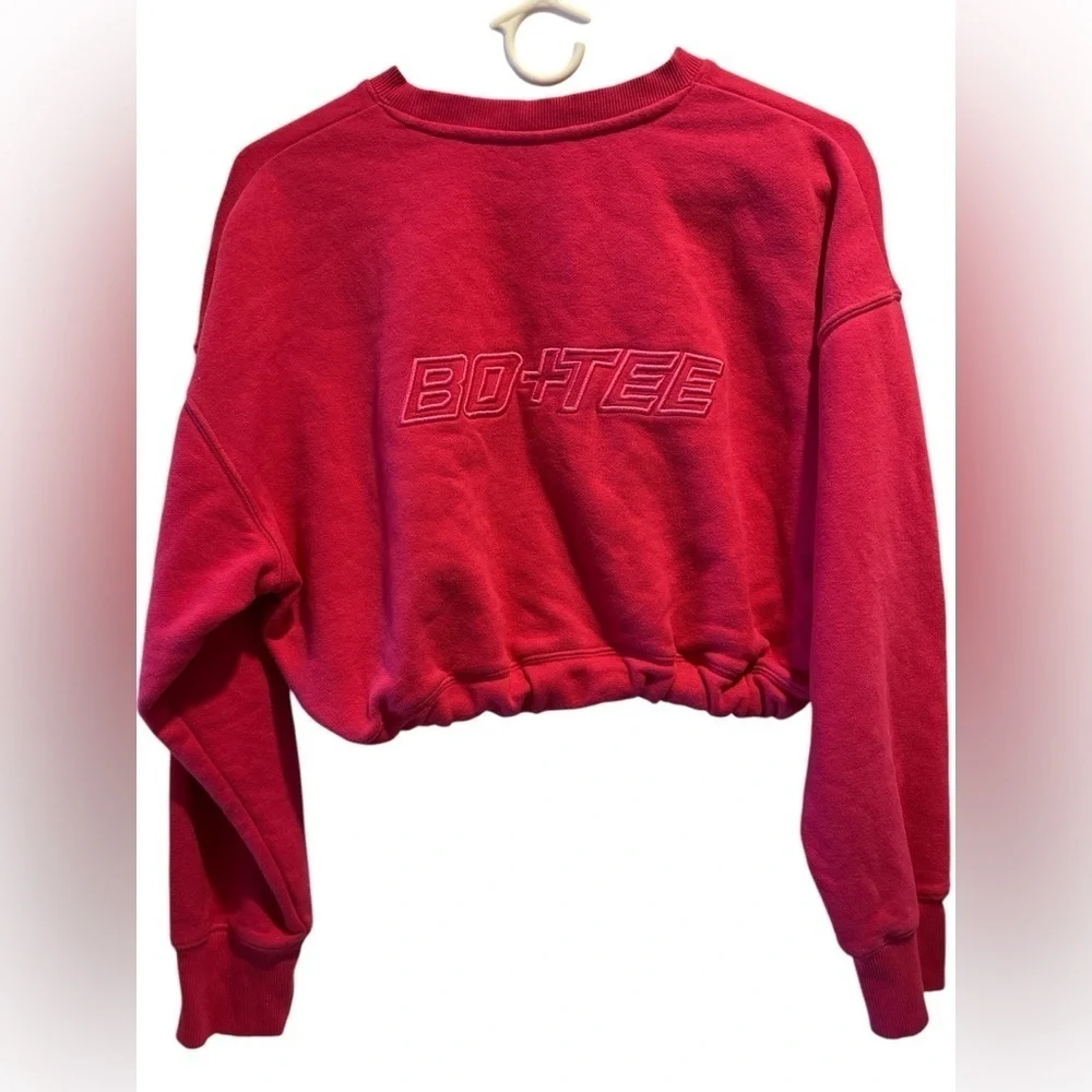 Bo + Tee UK brand hot pink cropped sweatshirt matching sweatpants thick set